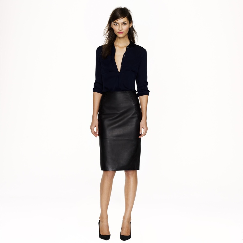 J Crew Collection Black Real Leather Skirt